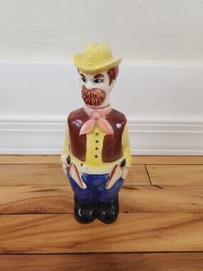 Whiskey Decanter Cowboy Sheriff Vintage Glass Cork Broke in Decanter Made JAPAN
